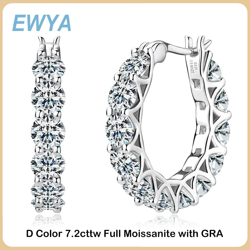 EWYA Luxury D Color 4mm 0.3CT Full Moissanite orecchini a cerchio per le donne S925 argento tutto diamante orecchino fibbia dell\'orecchio