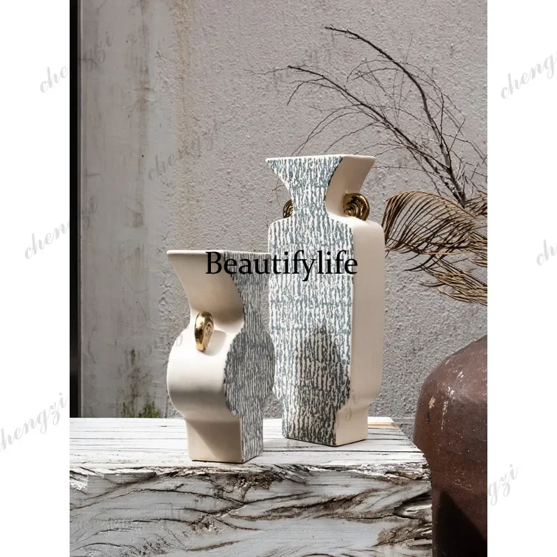 C178 Light luxury binaural ceramic vase ornament flower arrangement homestay model room living room entrance TV cabinet decorati
