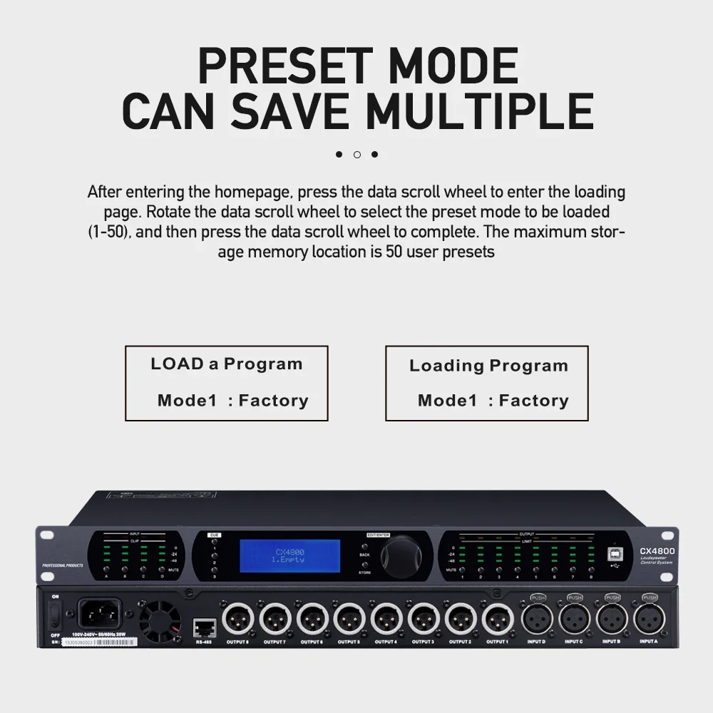 

CX4800 4-in 8-out Audio Processor Original Software Professional Audio Drive Rack Professional Speaker Audio Processor