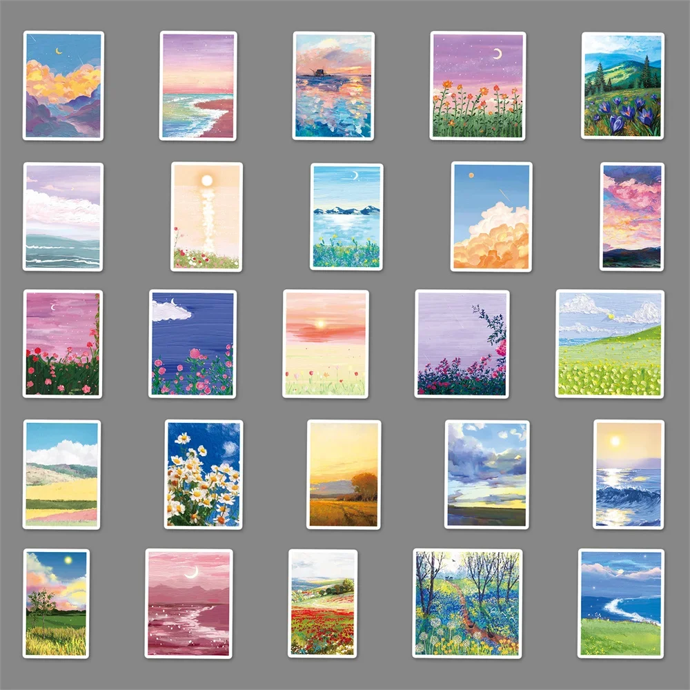 10/30/50PCS Landscape Oil Painting Cartoon Creative Graffiti Sticker Desk Guitar Computer Suitcase Waterproof Sticker Wholesale