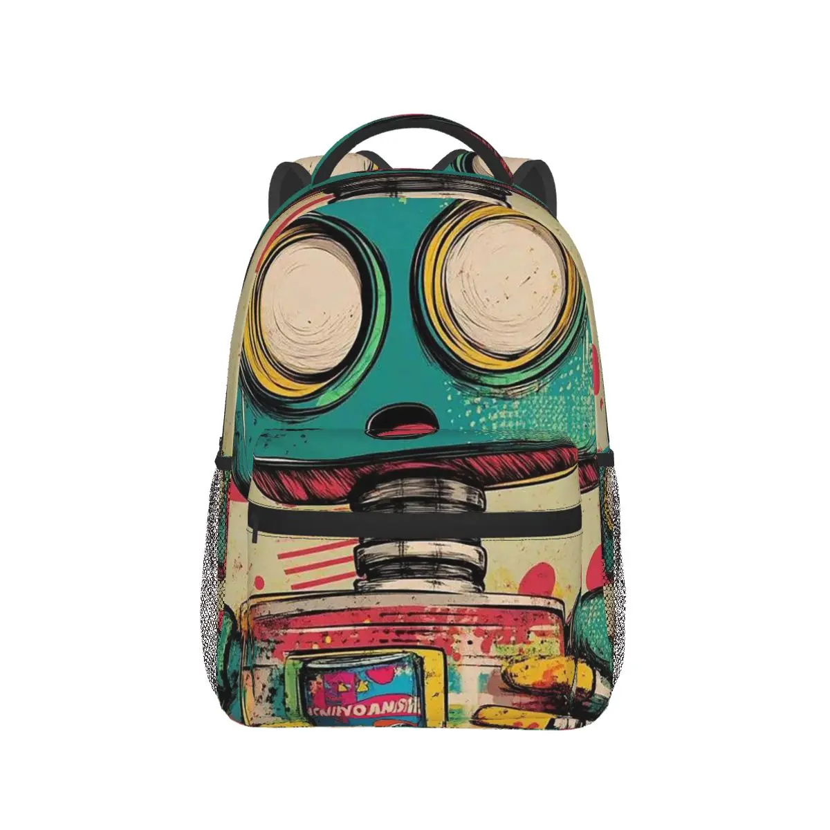 

Retro Colorful Robot Holding Drink Backpack Hot Sale Daypack Large Capacity Kids BookBag School Bag Shoulder Bags for Men Women