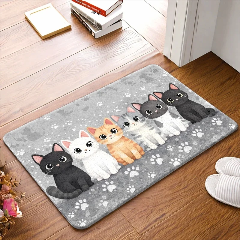 [2D Flat] Cute Cat Pattern Flannel Floor Mat, Door Mat, Universal Foot Mat, Suitable for Living Room, Bedroom, Office, Bathroom, Balcony, Corridor, Porch