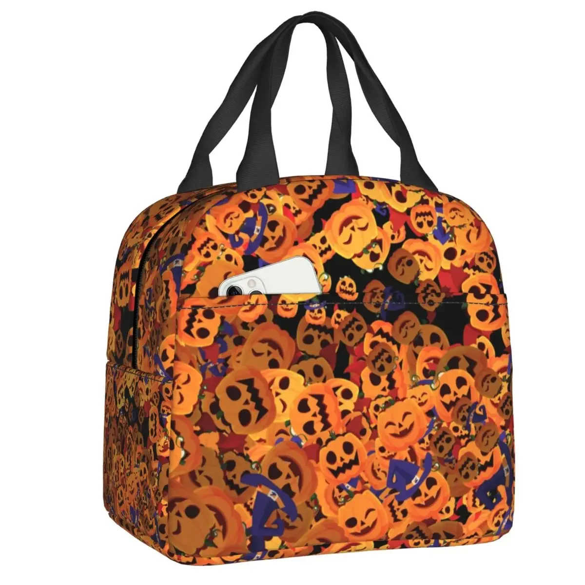 

Изолированные сумки для обеда с тыквой и цветочным узором на Хэллоуин для работы, школы, многоразовый холодильник-холодильник, термобокс для обеда для женщин и детей