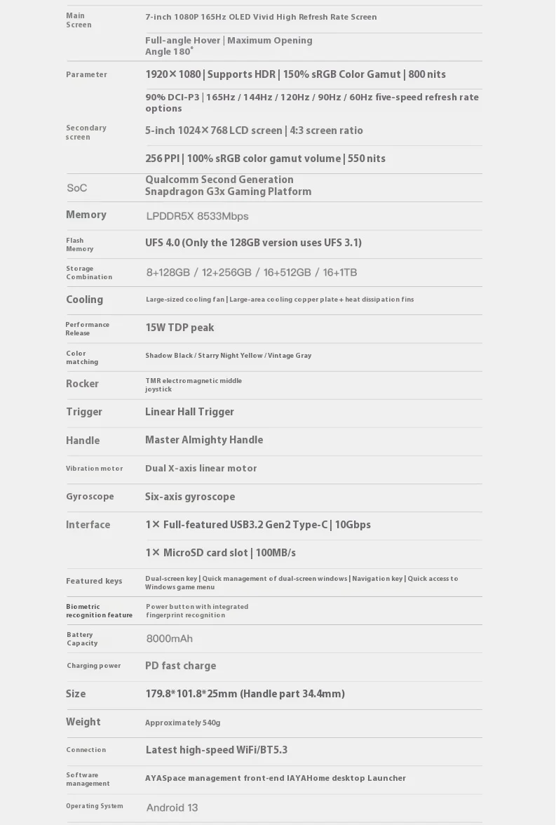 AYANEO Pocket DS Game Console 7" 1080P 165Hz OLED Screen 8000mAh Portable Android Handheld Console Dual Screen Flip Game Machine