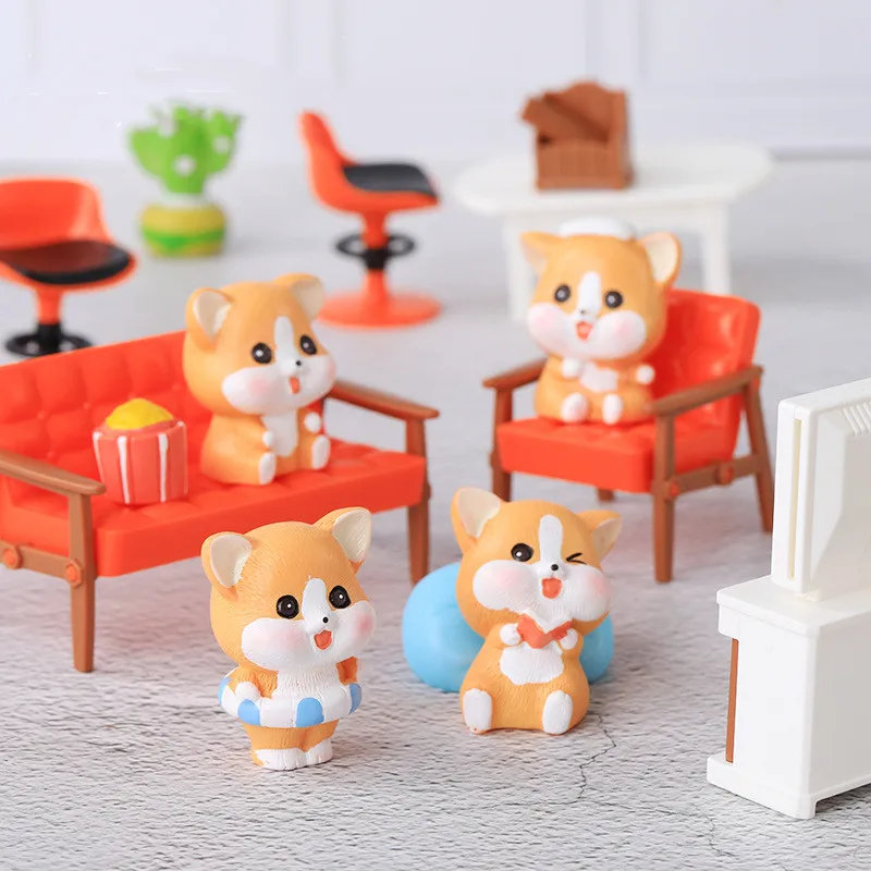 Figurines Miniatures Cartoon Corgi Puppy Micro Landscape Ornaments For Home Decorations Decor Room Lovely Dog Desk Accessories