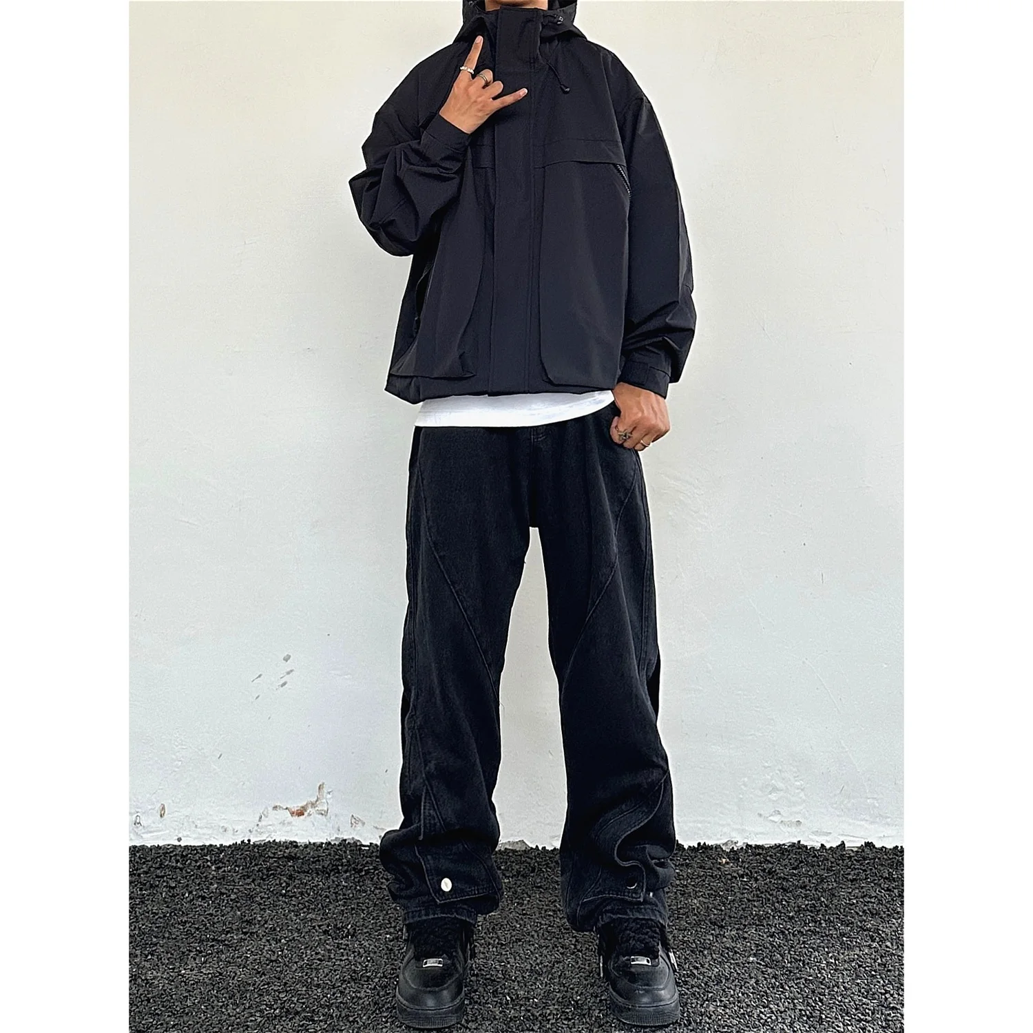 

Джинсы Pure Bla Workwear для мужчин, весенне-осенние, прямого кроя, в стиле High Street, длинные брюки, повседневные, молодежные, модные, прочные