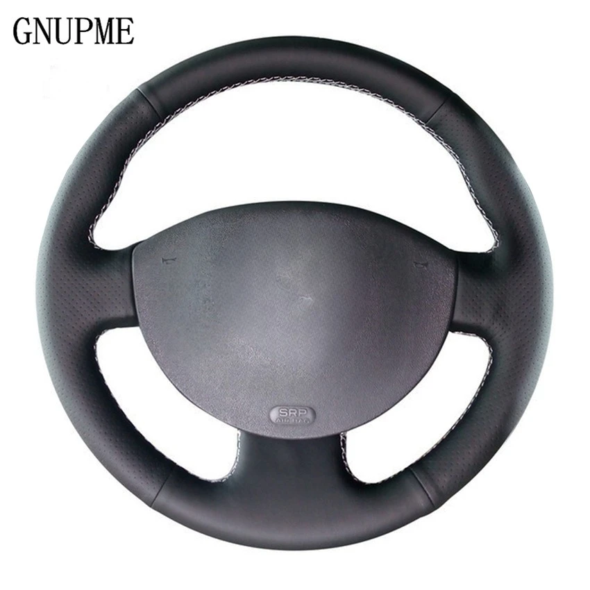 Couro Artificial preto Mão-costurado 2 Tampa Da Roda de Direcção Do Carro para Renault Megane 2003-2008 Kangoo Cênica 2008 2 2003-2009