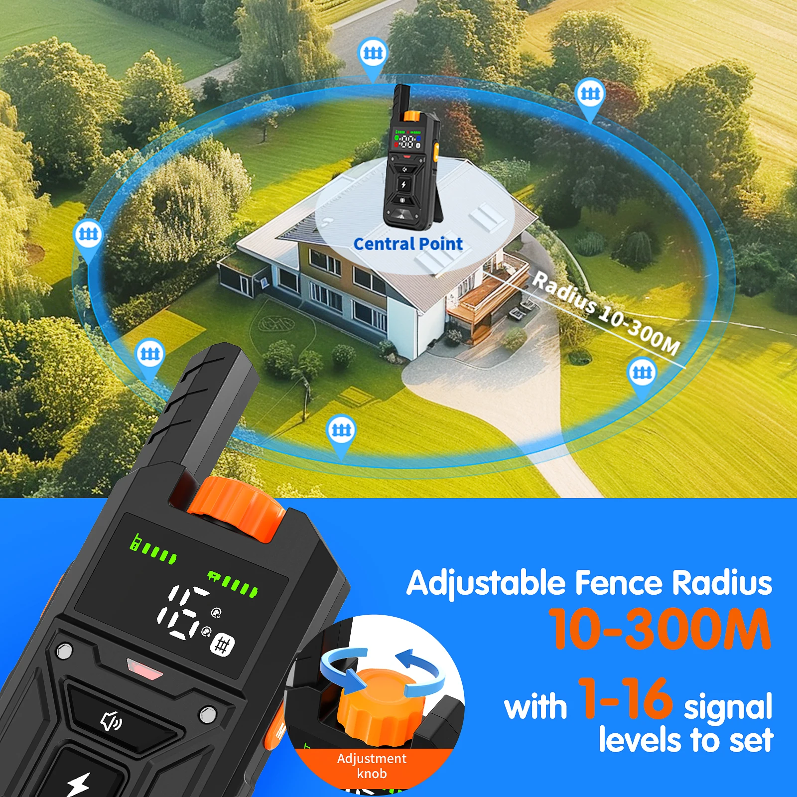 Collare di addestramento remoto per recinzione elettronica wireless invisibile impermeabile regolabile da esterno a lungo raggio da 300 m con funzione antiurto