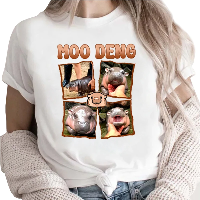 T-shirt mignon petit hippopotame, chemise Moo Deng, chemise Moo Deng, haut décontracté Harajuku, Hip Hop Streetwear, unisexe, 2024