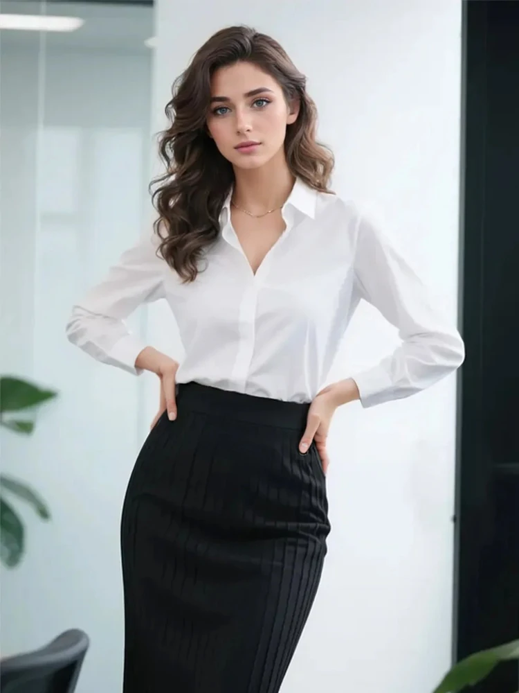 

2026 Spring New Women's Office Shirt Long Sleeve Classic White Business Blouse Slim Fit Formal Workwear for Lady Professional