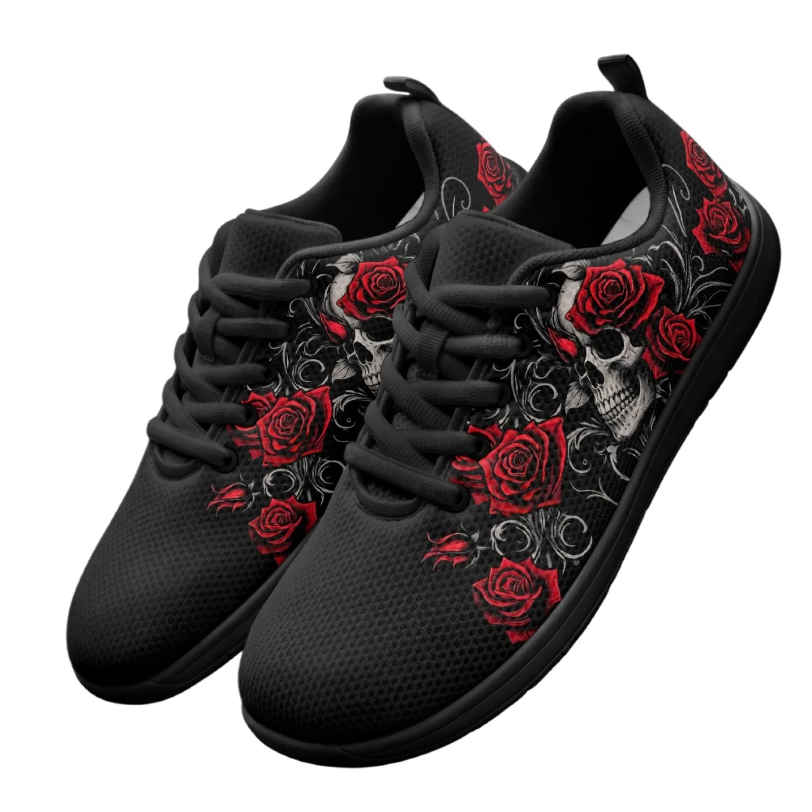 PENSTROLL Skull Rose Non Slip Men's Walking Shoes Barefoot Shoes for Mens Breathable Men Flat Running Shoes