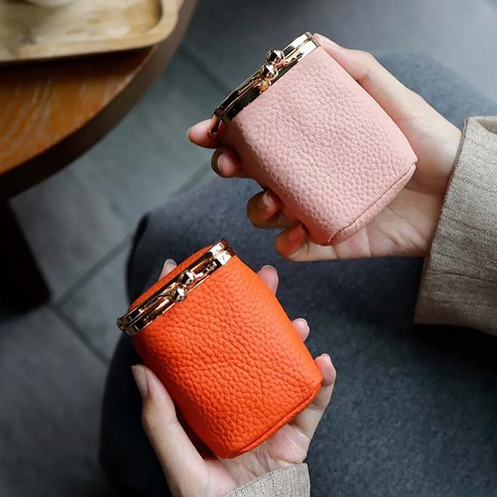 Versatile Portable Kiss Lock Coin Purse Exquisite with Mirror Leather Jewelry Bag Anti-splash Water Pouch Small Item Bag Ring