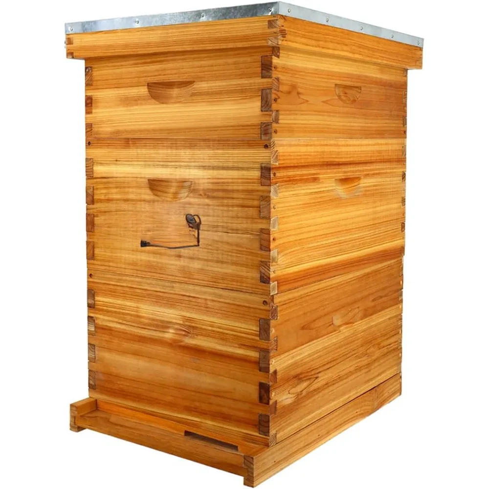 10-Frame Langstroth Beehive Dipped in 100% Beeswax, Complete Bee Hives and Supplies Starter Kit Includes 2 Deep Hive Bee Box