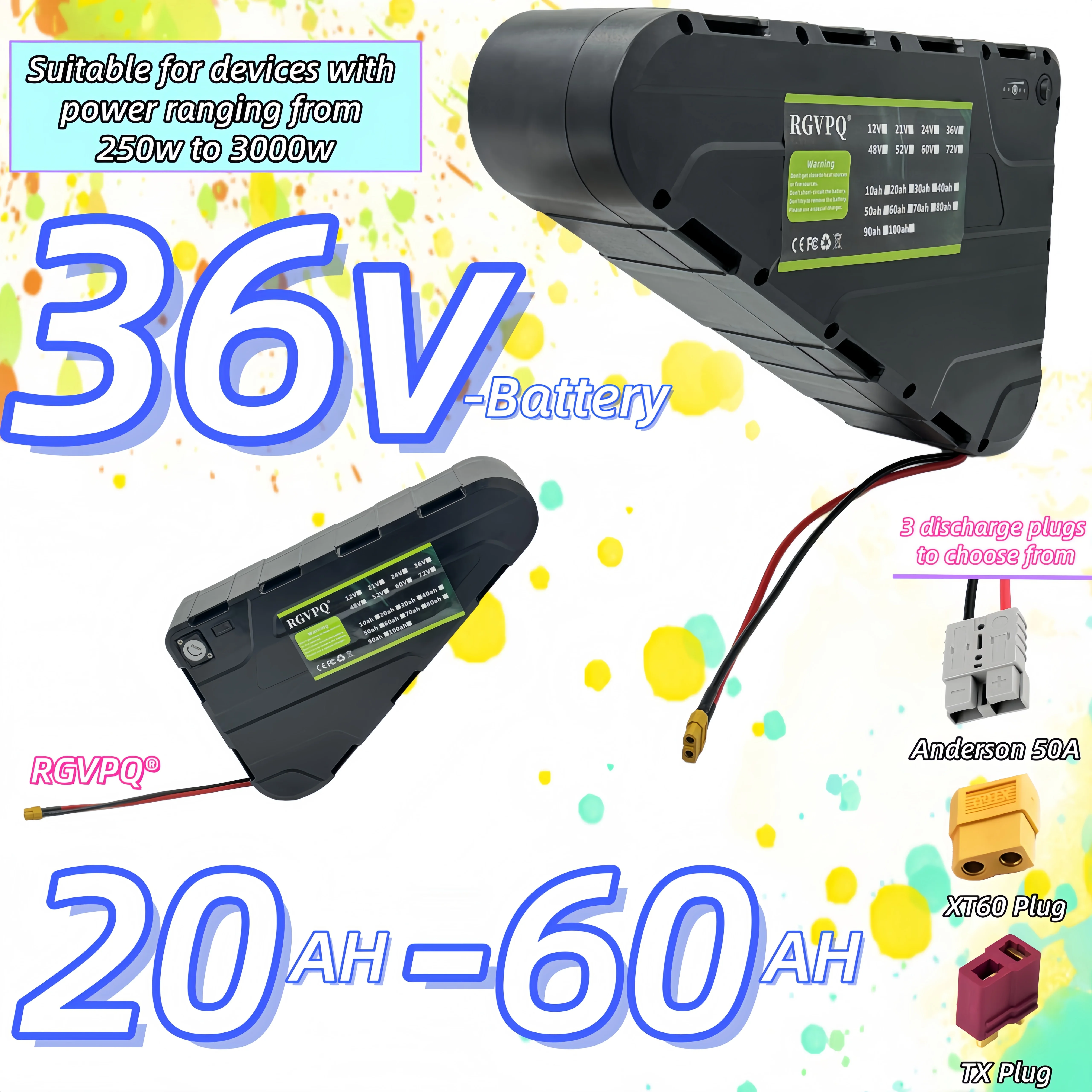 

Air transportation, new triangle 36V-60AH18650 lithium battery pack with built-in BMS30AH, specially modified for mountain bikes