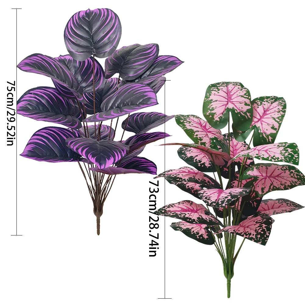 2er-Set künstliche Kaladiumpflanzen mit lila rosa Blatt, künstliche Bonsai-Pflanze für Boden, Garten, Zuhause, Schlafzimmer, Büro, Dekoration, Blumen – Detail 2
