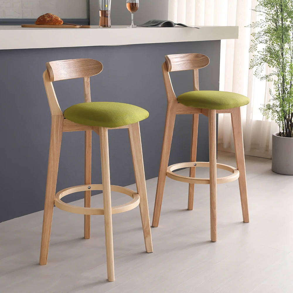 

Nordic solid wood home backrest bar chair, light luxury and simple high stool bar stool, milk tea shop front desk bar chair