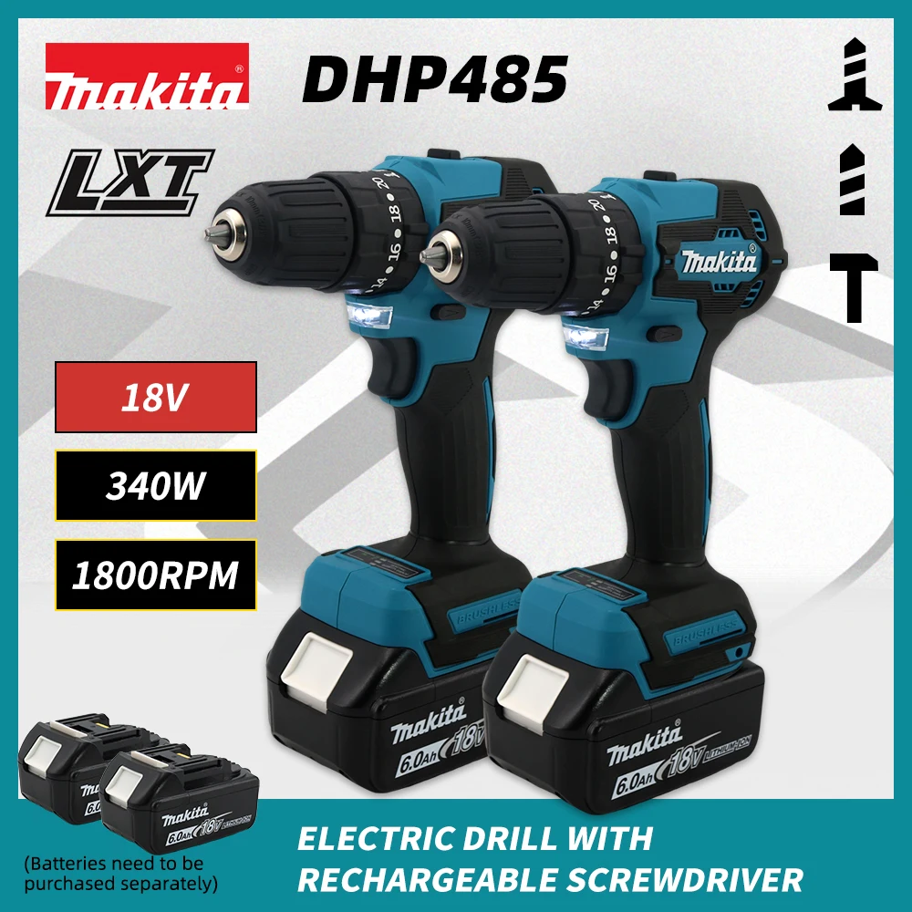 Makita DHP485 Compact Cordless Electric Tool Brushless Drill 18V Lithium Battery Brushless 1800RPM High Speed Electric Tools