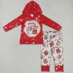 Wholesale Toddler Red Long Sleeves Cookie Milk Shirt Set Kid Hooded Outfit Children Pants Baby Girl Christmas Hoodie Sweater