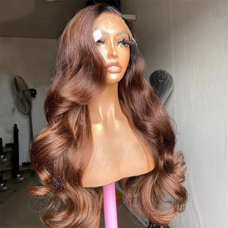 26inch 180Density Preplucked Wave Ombre Brown 5x5 Silk Base Jewish Human Hair Wig With Baby Hair HD Lace European Hair