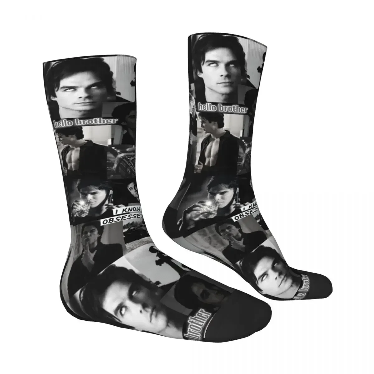 Damon Salvatore The Vampire Diaries Socks Retro Stockings Autumn Anti-Slip Men's Socks Breathable Custom Running Socks