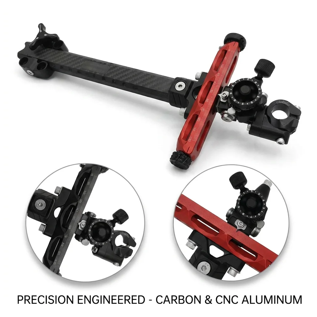 Professional Archery Recurve Bow Sight Carbon Fiber Extension CNC Aluminum Micro-Click Adjustable Competition Target Shooting view 2