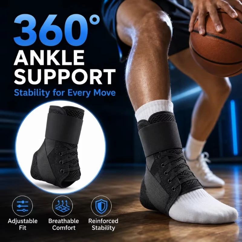 Lace‑Up Ankle Brace Stabilizer Adjustable Sports Support Guard For Basketball Fitness Sprain Injury Recovery Outdoor Protection