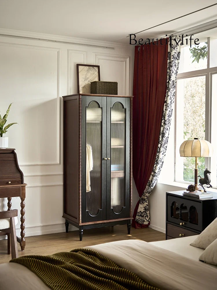 

vV French retro solid wood wardrobe home bedroom two-door wardrobe simple storage cabinet locker