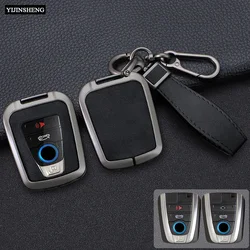 Zinc Alloy + Leather Car Key Case Cover For BMW i3 i8 Series 2014 2016 2017 4 Buttons Remote Key Protection Holder Shell