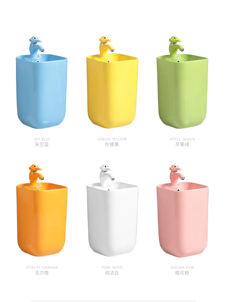 Kindergarten washbasin children&  toilet integrated ceramic column basin color outdoor washbasin