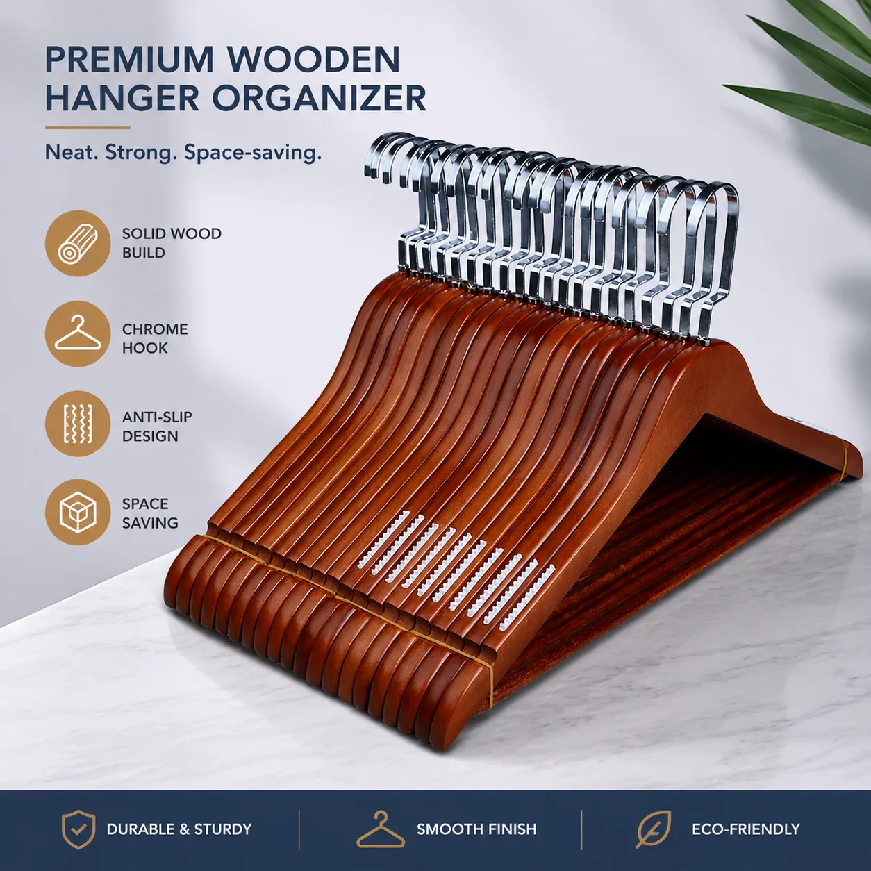 Solid Wood Flat Hook Hanger for Heavy Coats – Non-Slip Suit & Jacket Organizer, Vintage-Style Wardrobe Rack