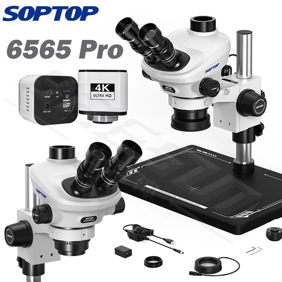 SOPTOP SZM-6565Pro Trinocular Stereo Microscope Continuous Zoom