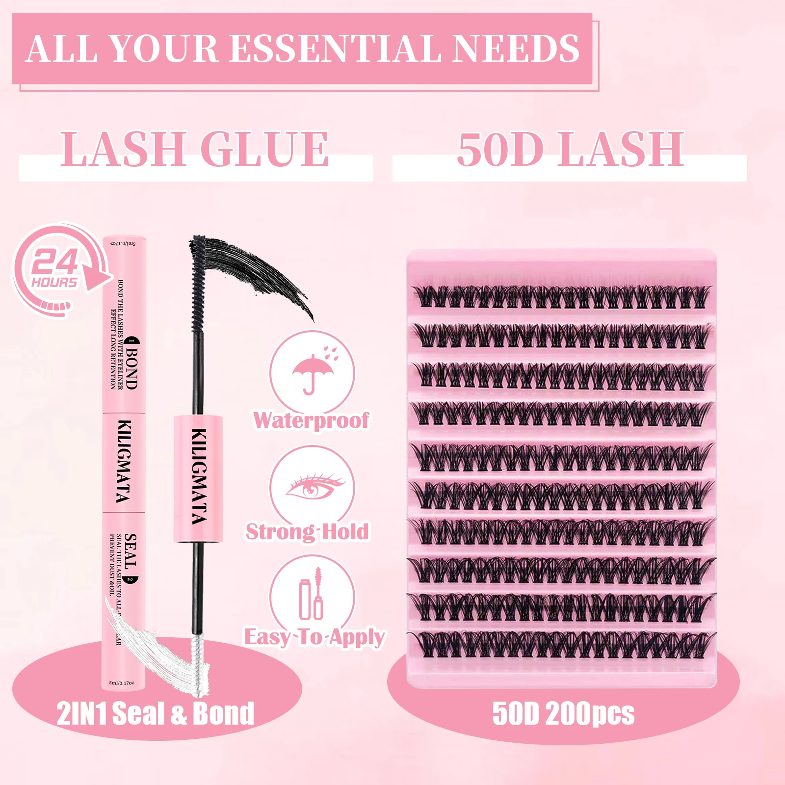 Natürliche Flauschige Wimpernbüschel-Set D-Curl 30D-60D Einzelne Wimpernverlängerungen mit Wimpernkleber und Versiegelung für Tägliches Tragen – Detail 3