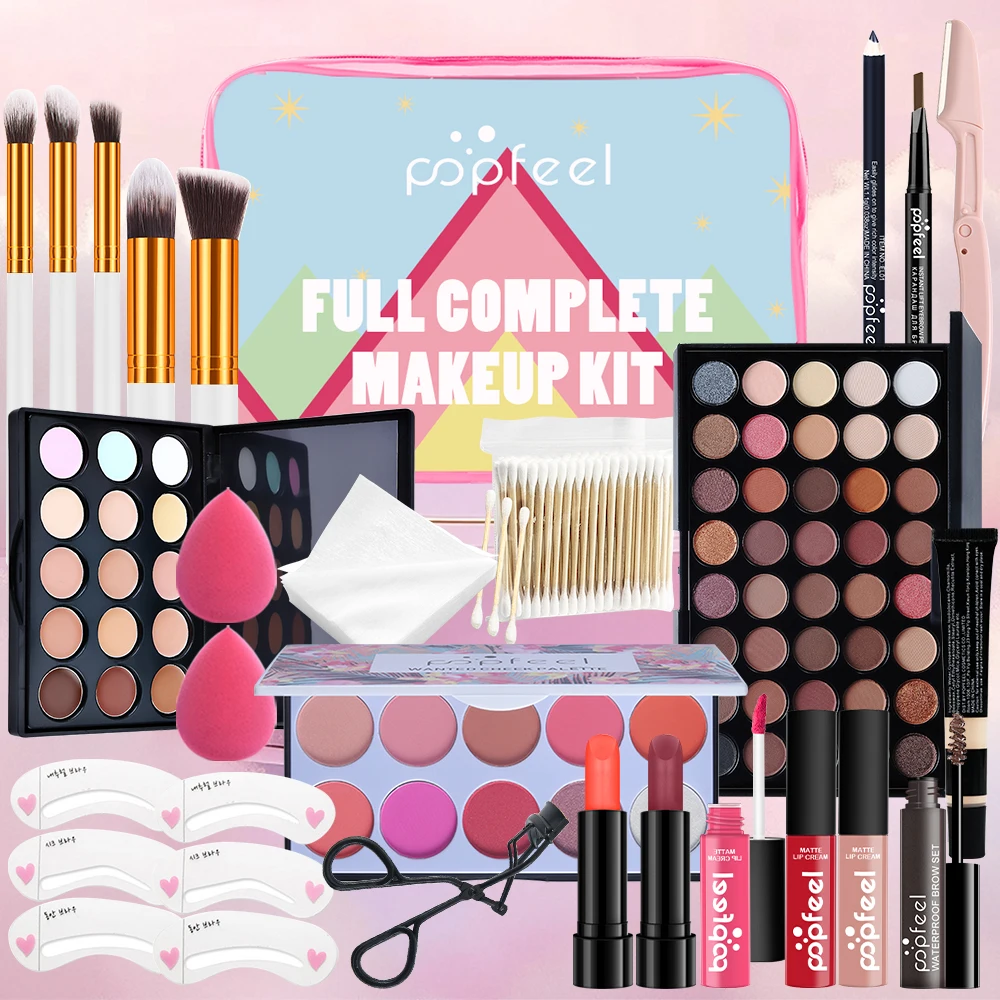 مجموعة مكياج الوجه الكاملة من POPFEEL - مجموعة مستحضرات تجميل متعددة الاستخدامات مع ظلال عيون وأحمر خدود وفرشاة للمبتدئين - فكرة هدية مثالية #4