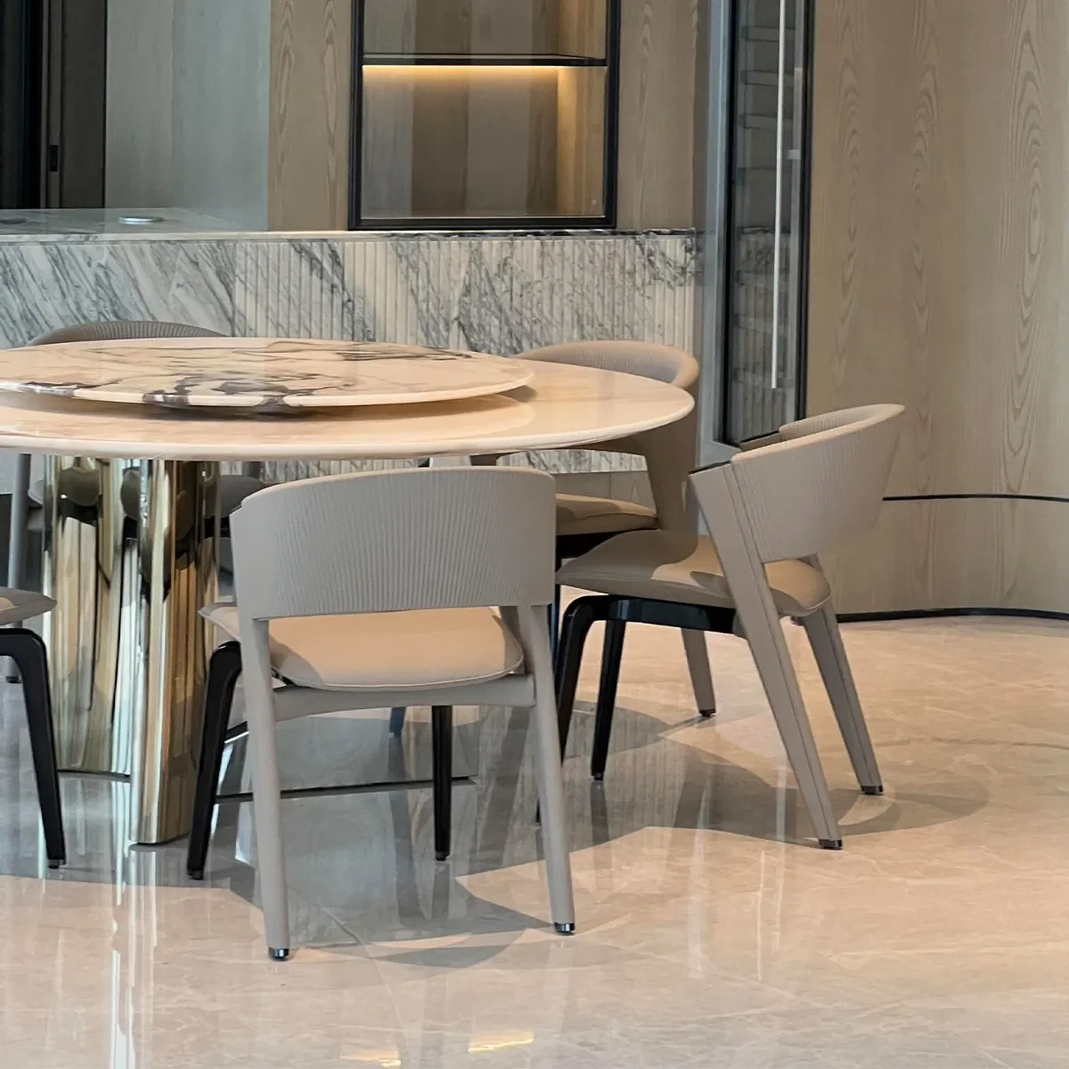 Luxury stone dining table Villa restaurant Household light luxury simple high-end marble round dining tab le