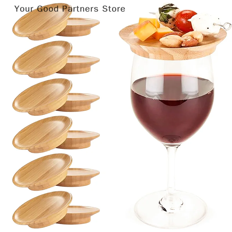 

2/6pcs Round Bamboo Wine Glass Topper Red Wine Splashing Coasters Wine Glass Charcuterie Board Topper Dual-Use Bamboo-Coasters