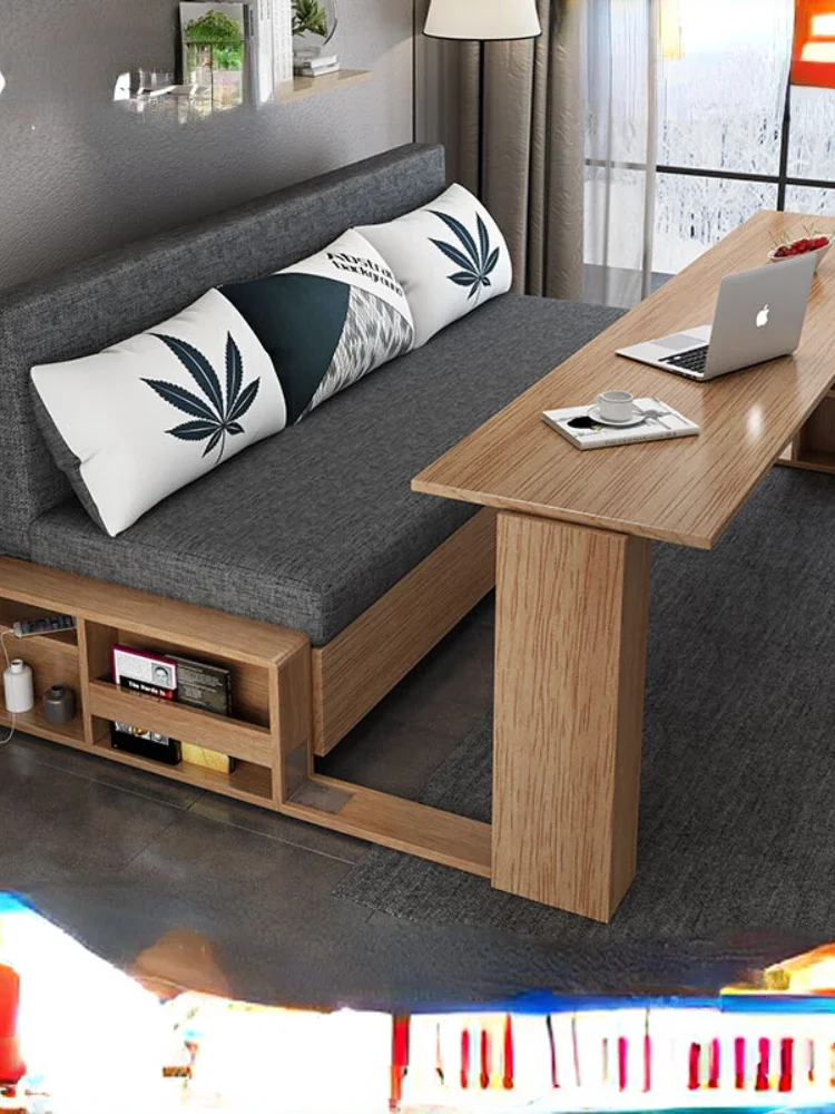 

Sofa Bed Dual-Use Solid Wood Foldable Sitting and Lying Simple Storage Living Room Double Sofa