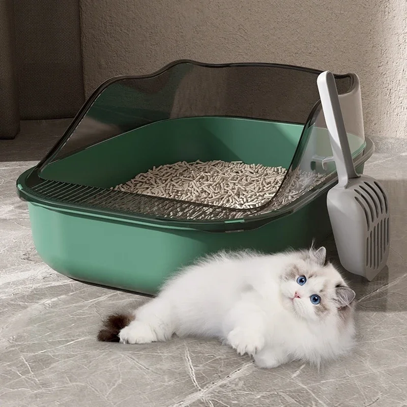 Pet Cat Toilet Semi-enclosed Kitty Sandbox High Side Splashproof Pets Bedpans Kitten Tray Bedpan with Litter Scoop Cat Supplies