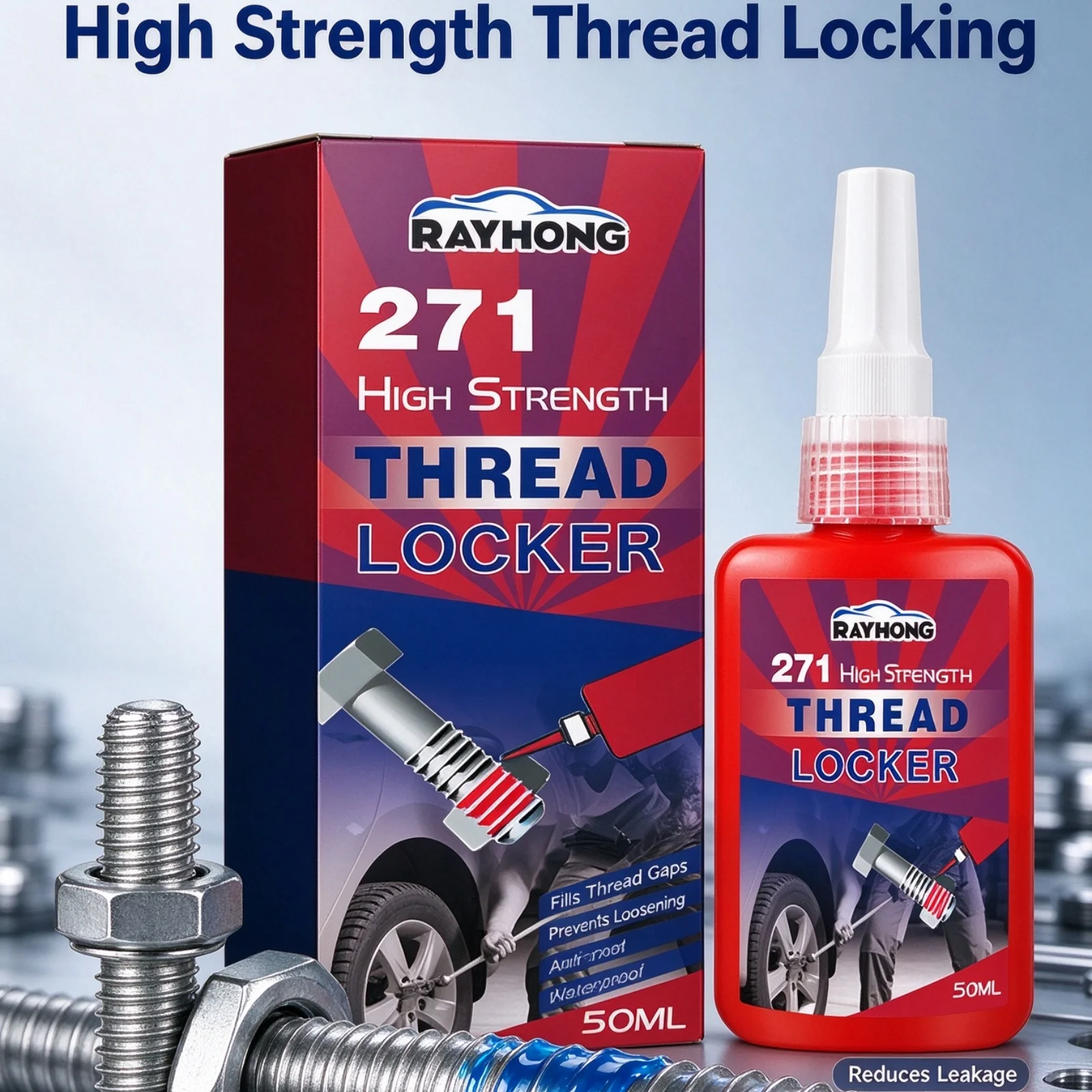 271 Thread Locker High Strength Screw Sealant Anti-Loose Waterproof Heat Resistant Thread Seal Glue Metal Bolts Fasteners 50ml