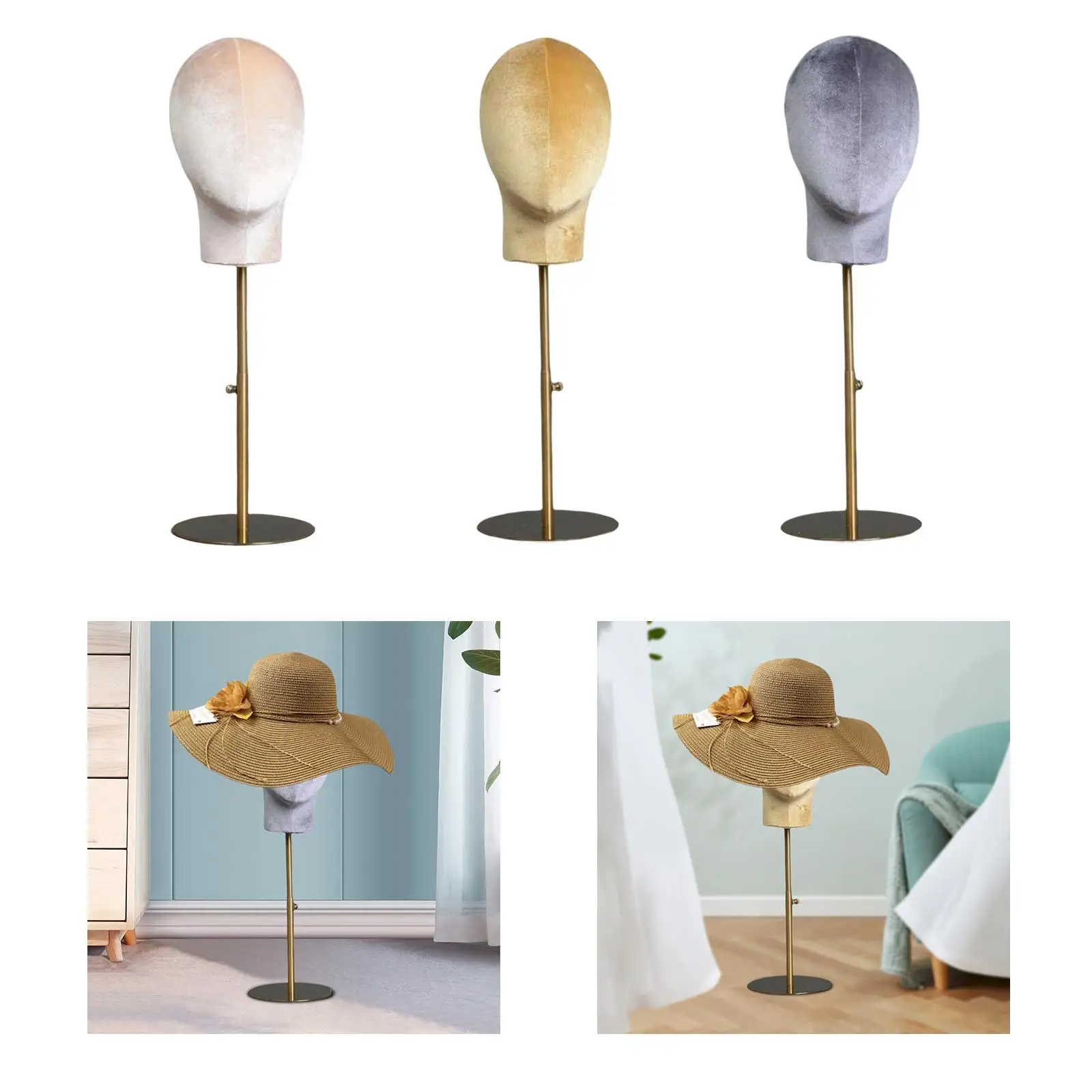 Mannequin Head Model Velvet Stable for Hats Display Holder Glasses Home