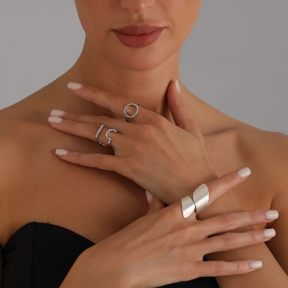 

Irregular Open Rings Adjustable Fashion Party Jewelry Gifts Simple Silver Double-Layered Ring For Women Couples Creativec