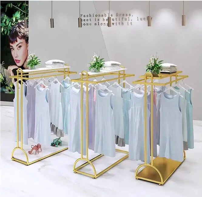 

Clothing store island display rack Nordic multifunctional floor display rack style double row shelves