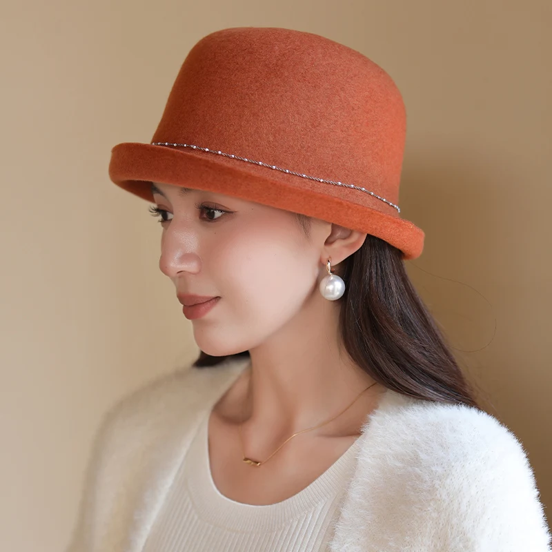 Sombrero de lana de alta gama, sombrero de pescador japonés elegante, sombrero de fieltro de lana retro, moda de otoño e invierno