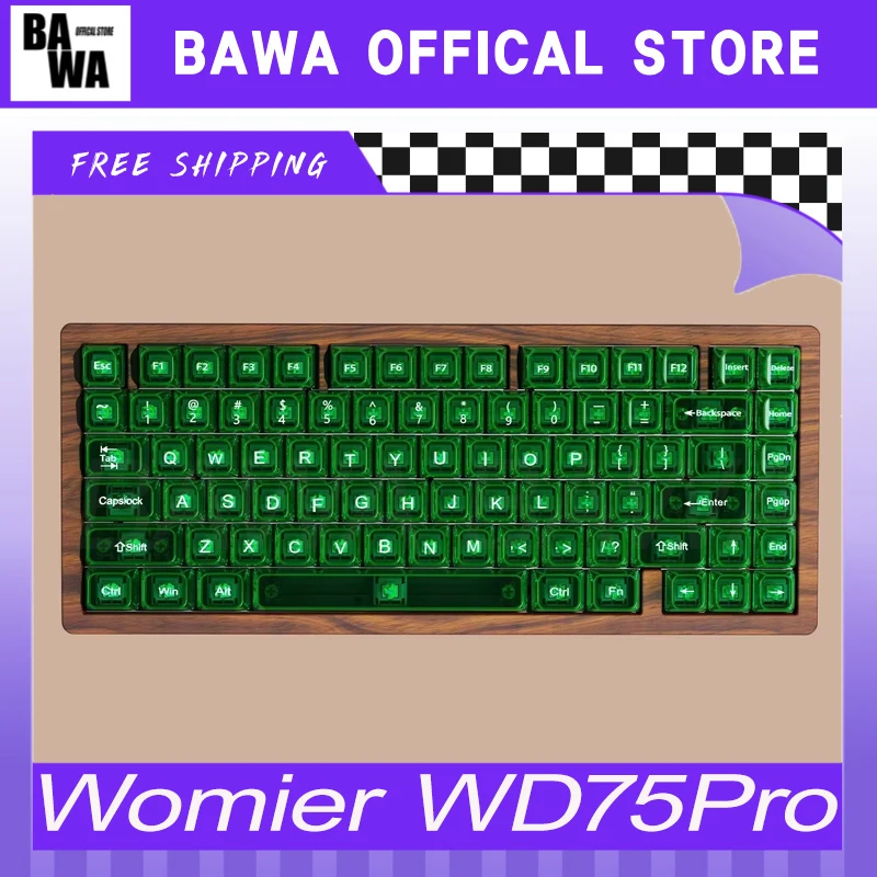 

New Womier WD75Pro Walnut Keyboard 3Mode Switch 8000mah Rgb Hot Swap Wooden Shell Wireless WD75 Keyboard For Pc Accessory Gift