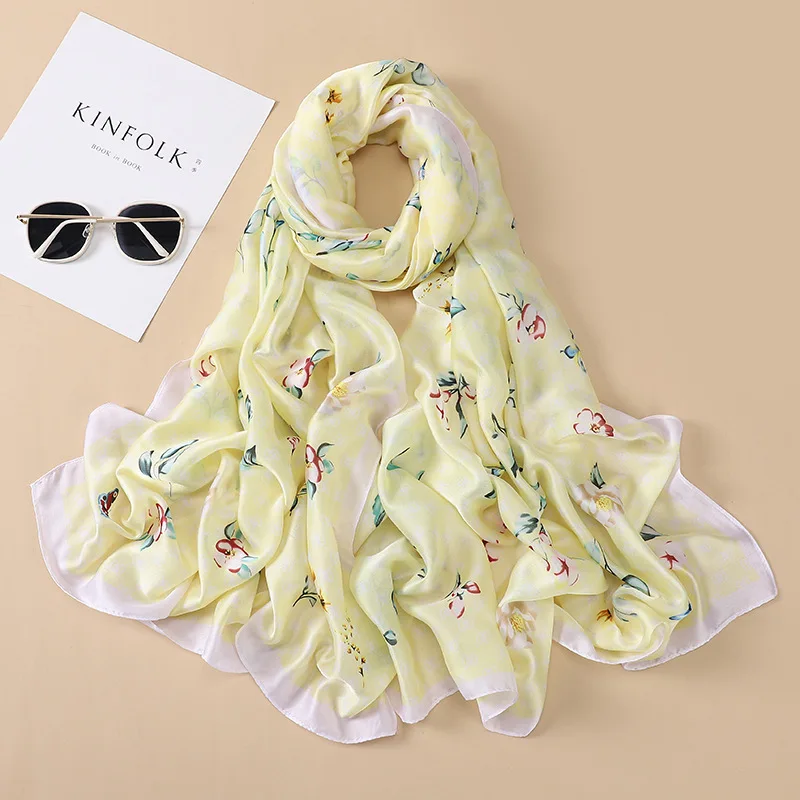 

Fresh Butterfly Long Scarf Imitation Silk Scarf Printing New Silk Satin Light and Thin Beach Scarf Scarf Dual purpose Shawl