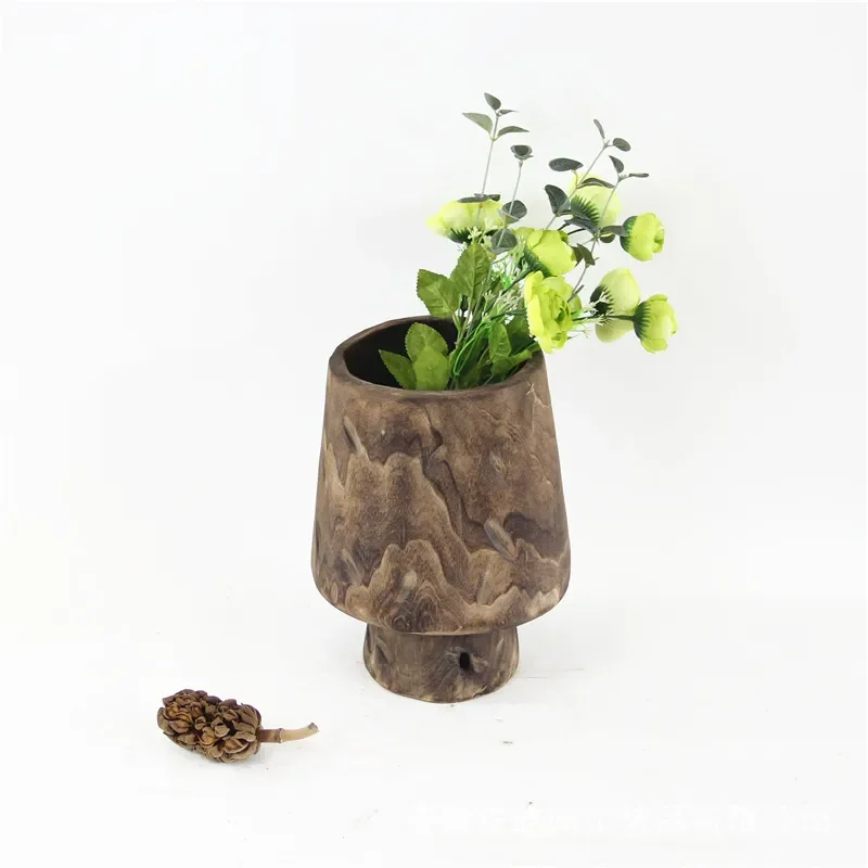 Handmade Solid Wood Vase Flower Pot Bucket for Dried Flowers Arrangement Home Decoration Utensil Factory Direct Sale