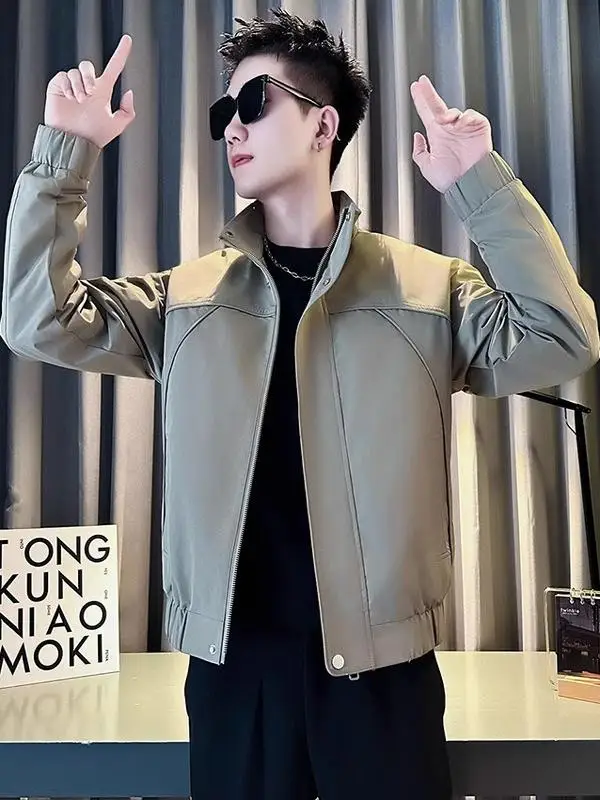 

Slim Fit Workwear Jaet Men's Trendy Spirit Boy Casual Sle Zipper Closure Long Sve Windproof Polyester Stand Collar Coat