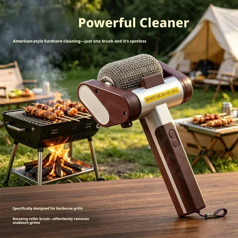 2026 Hot Electric Grill Brush Rechargeable With Led Light 304 Stainless Steel Replaceable Heads  Bbq Grill Cleaner For Barbecue