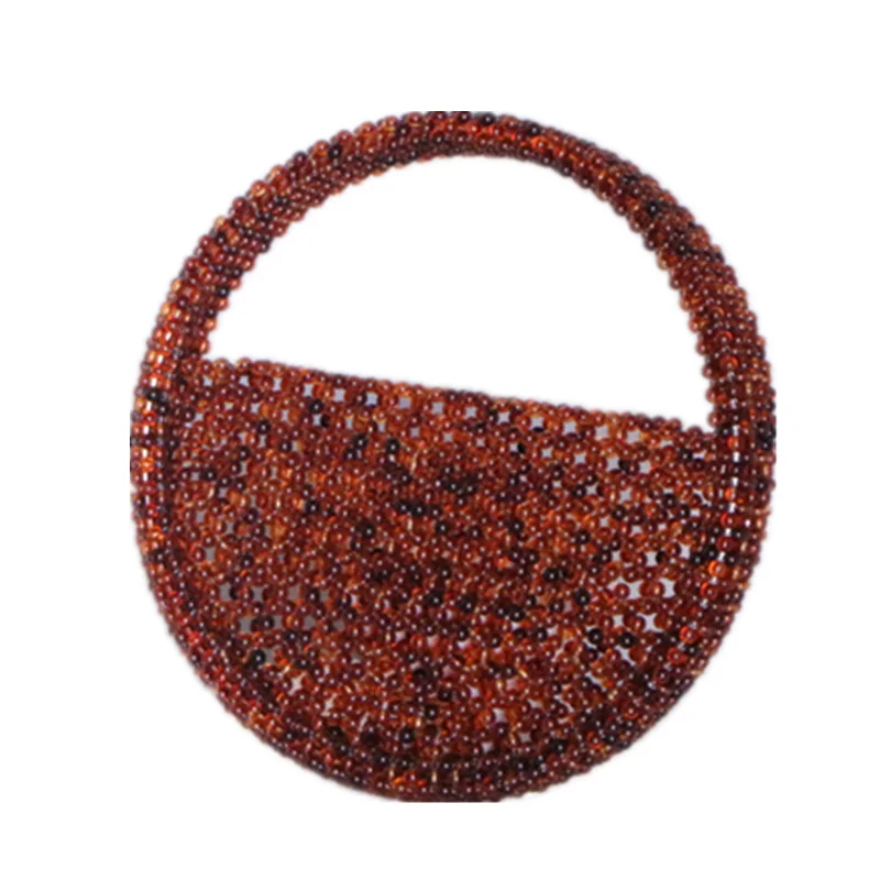 Fashion Acrylic Beading Women Handbags round Beaded Handbags Handmade Woven Summer Beach Tote Party Purses Tote bag