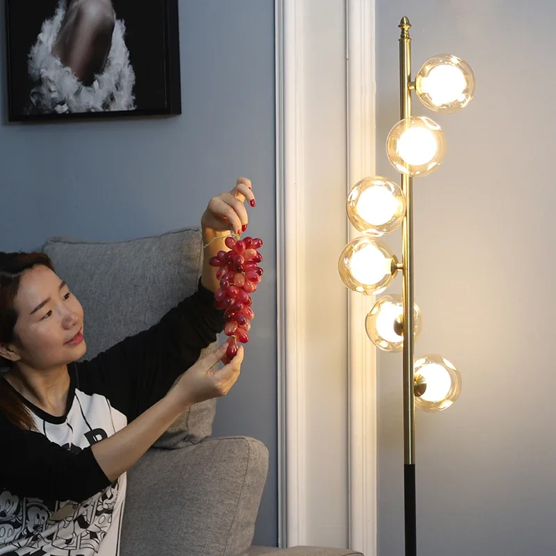 Modern Led Floor Lamp Two-color Iron Glass Ball Floor Lamps for Living Room Bedroom Study Nordic Home Decor Marble Standing Lamp image 4