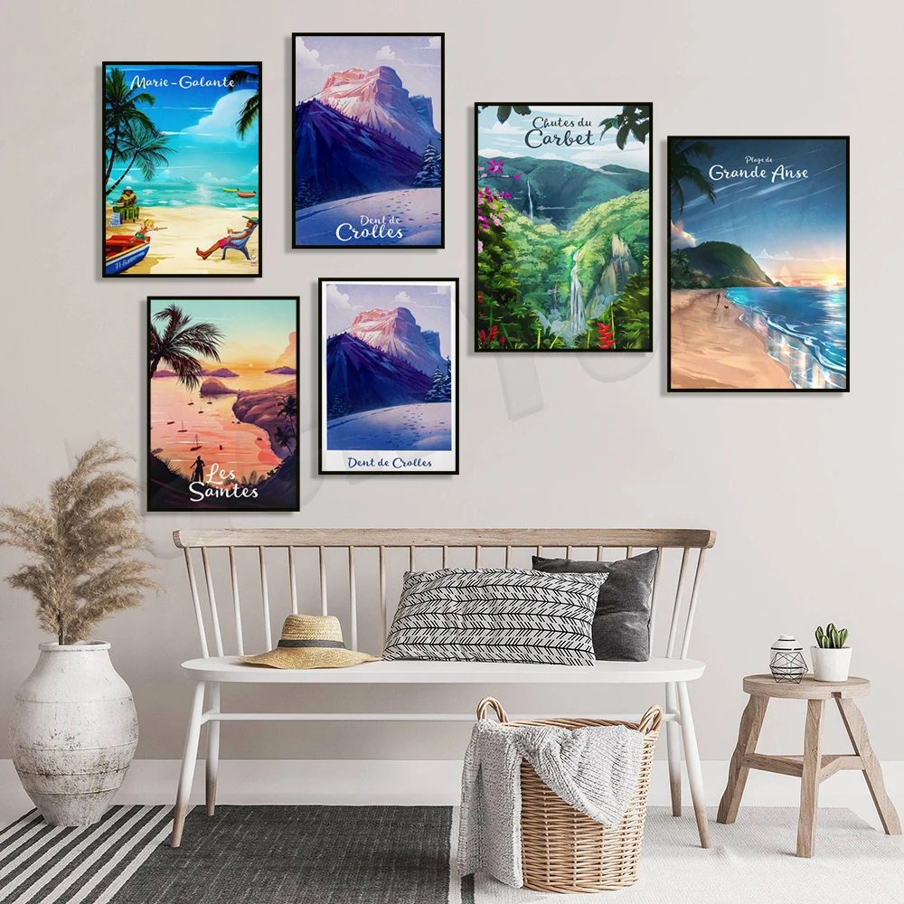 ملصق أسنان كرولز، شارتروز، إيسيري، جرينوبل، جبال الألب، غوادلوب: شلال كربيت، غوادلوب: ملصق سفر ماري جالانتي